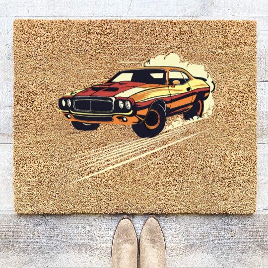 Classic Muscle Car in Action Coir Doormats