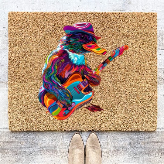 Platypus Mammal Guitar Cowboy Hat Popart Coir Doormats