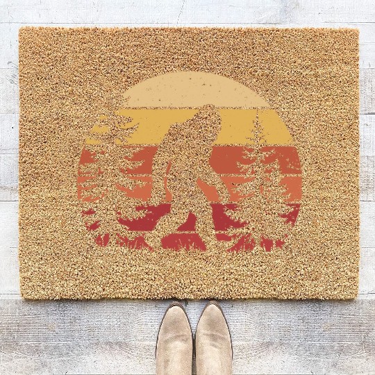 Funny Bigfoot Retro Sunset Vintage Forest Outdoor Coir Doormats