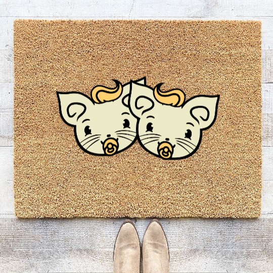 2 Pacifier Cats Two Cute Baby Siblings Twins Face Coir Doormats