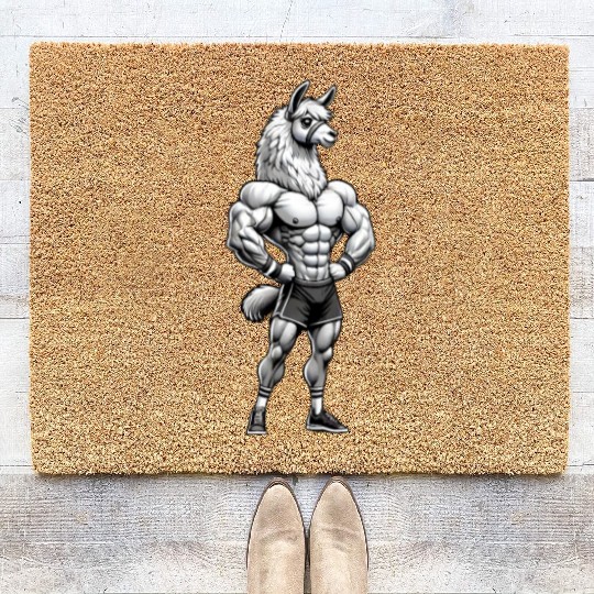 Llama Alpaca Muscle Fitness Bodybuilder Coir Doormats