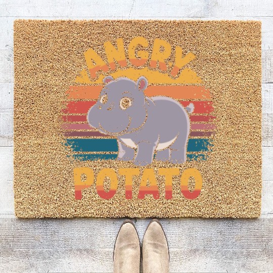 Moo Deng Angry Potato Hippo Humor Design Coir Doormats