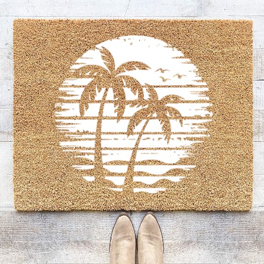 Vintage Palm Tree Beach Sunset Tropical Retro Coir Doormats