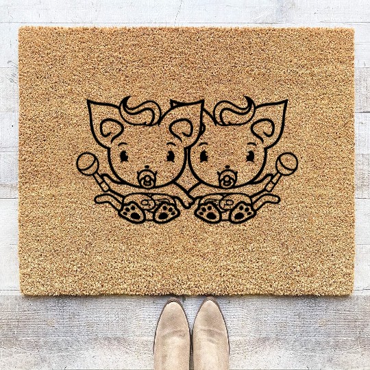 2 Pacifier Cats Two Cute Baby Siblings Twins Face Coir Doormats