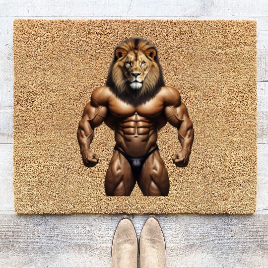 LION KING POWER: MUSCLE CHAMPION Bodybuilder Gym Coir Doormats