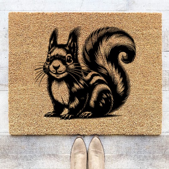 Realistic Squirrel Tattoo Drawing Coir Doormats
