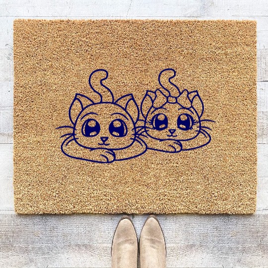 Two Romantic Cats In Love 2 Friends Couple Team Coir Doormats