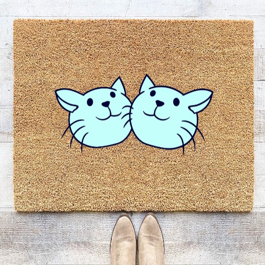 Two Happy Cats 2 Friends Love Couple Kitten Team Coir Doormats