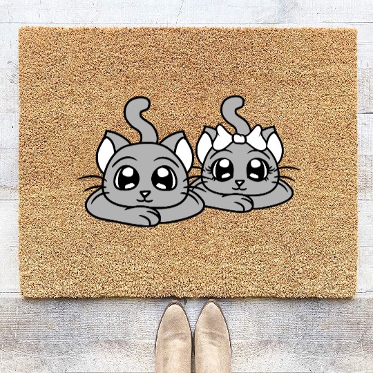 Two Romantic Cats In Love 2 Friends Couple Team Coir Doormats