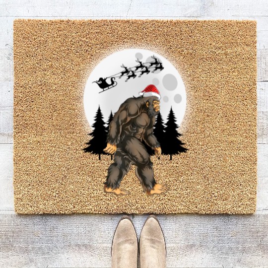 Bigfoot Believe Christmas Tree Sasquatch Santa Coir Doormats