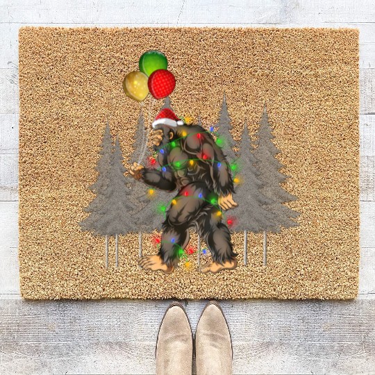 Bigfoot Believe Christmas Tree Sasquatch Santa Coir Doormats