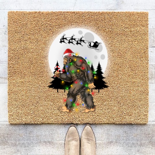 Bigfoot Believe Christmas Tree Sasquatch Santa Coir Doormats