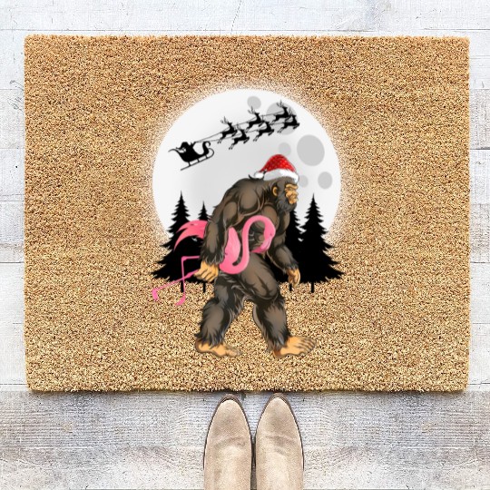 Bigfoot Carrying Flamingo Funny Sasquatch Coir Doormats