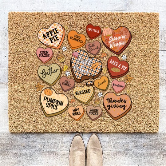 fall candy hearts Coir Doormats
