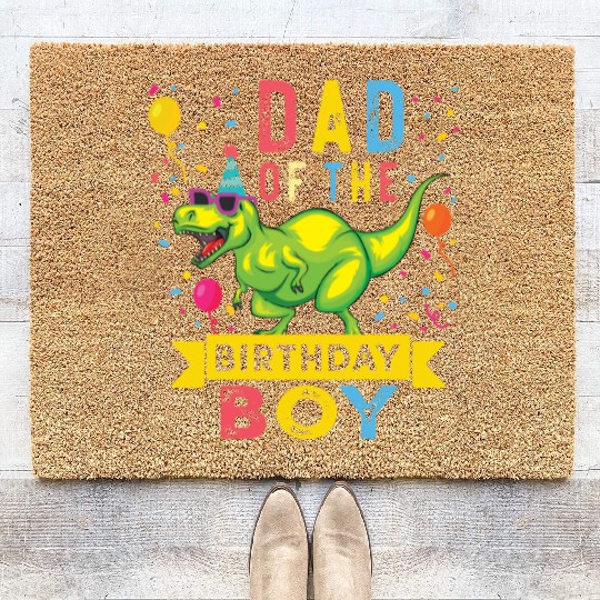 Dad Of The Birthday Boy T Rex Dinosaur Birthday Coir Doormats