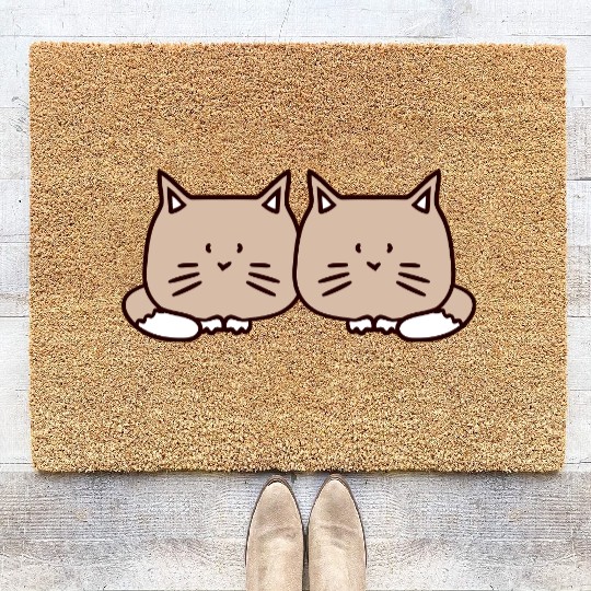 Two Happy Cats 2 Friends Love Couple Kitten Team Coir Doormats