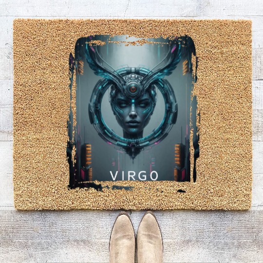 Zodiac sign Virgo in cyberpunk era Future Coir Doormats