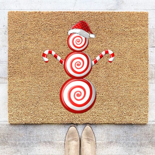 Funny Christmas Coir Doormats Peppermint Candy Snowman