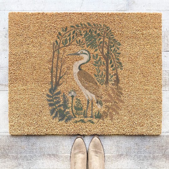 Heron in Forest Foliage Nature Scene Coir Doormats