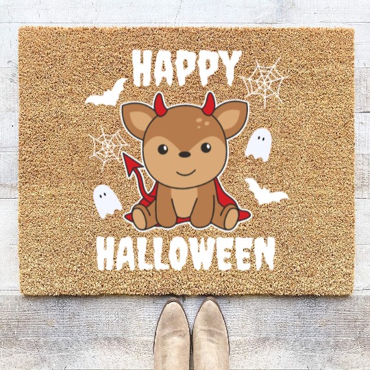 Deer Happy Halloween Cute Devil Witch Costume Coir Doormats