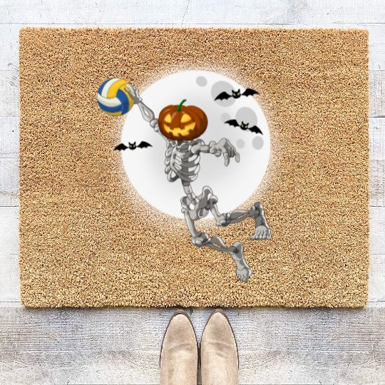 Volleyball Skeleton Volleyball Player Halloween Coir Doormats