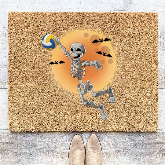 Volleyball Skeleton Volleyball Player Halloween Coir Doormats