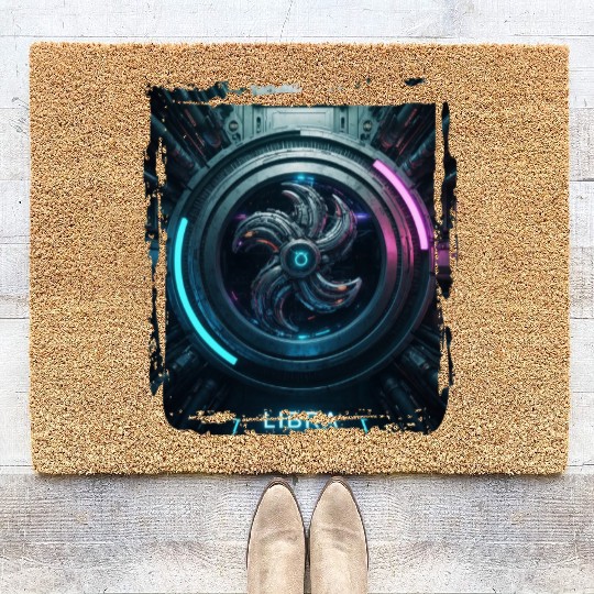 Zodiac sign Libra in cyberpunk era Future Coir Doormats