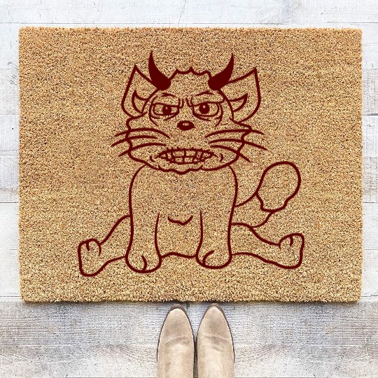 Demon Monster Cat Halloween Fun Horror Devil Horns Coir Doormats