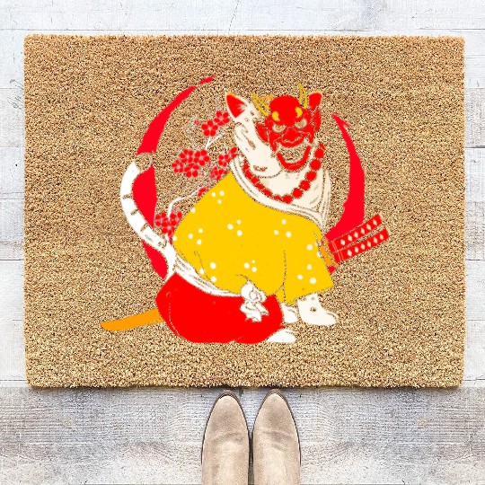 Kanji Japan Katana Oni Ninja Cat Samurai Coir Doormats