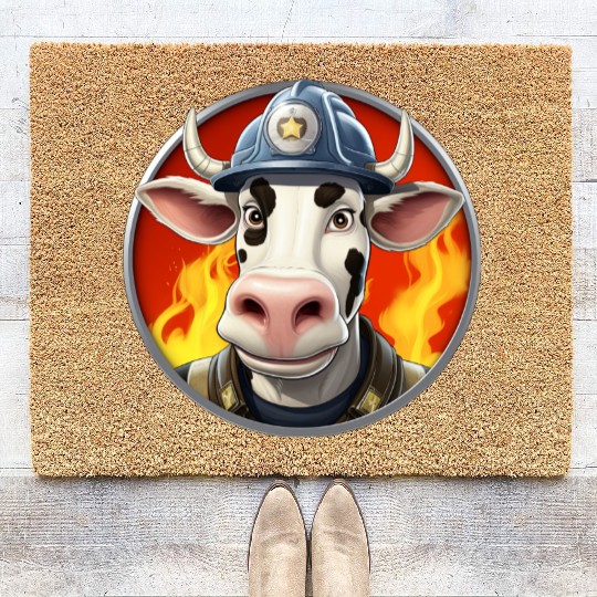 Firefighter cow Coir Doormats