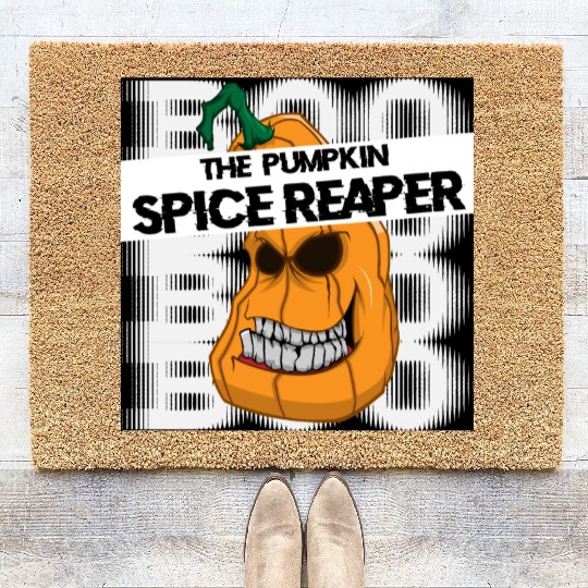 Pumpkin spice reaper halloween style coffee Coir Doormats
