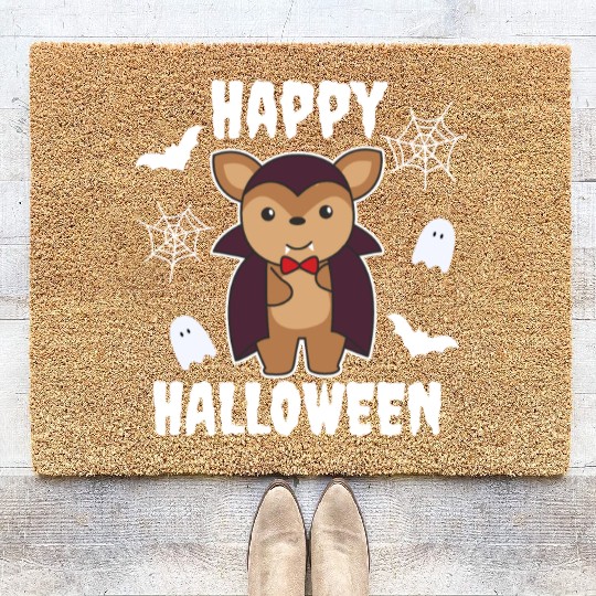 Deer Happy Halloween Cute Devil Vampire Costume Coir Doormats