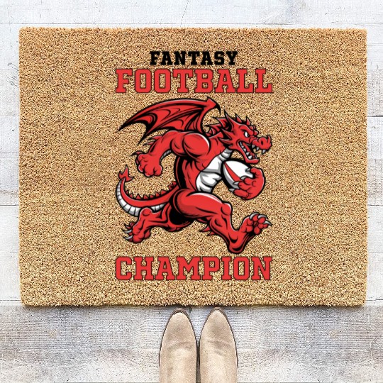 Funny Fantasy Football Champion Dragon Running Coir Doormats