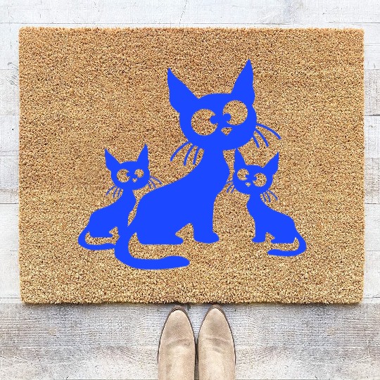 Crazy Cats Family Mom Dad 2 Small Cute Kids Babies Coir Doormats