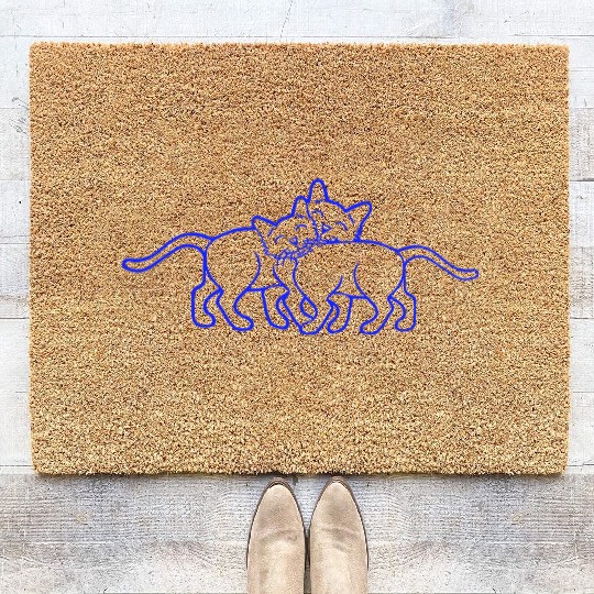 2 Happy Cats Friends Team Two Cuddling Love Couple Coir Doormats