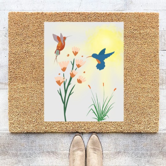 Minimalist Hummingbird and flowers Canvas Print Coir Doormats