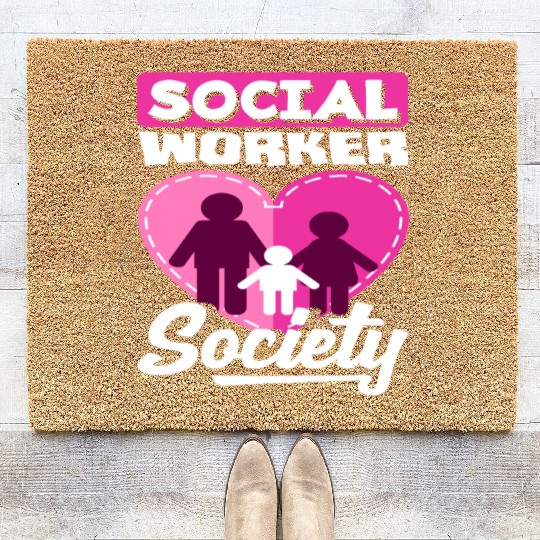 Social Worker Society Heart Family Coir Doormats