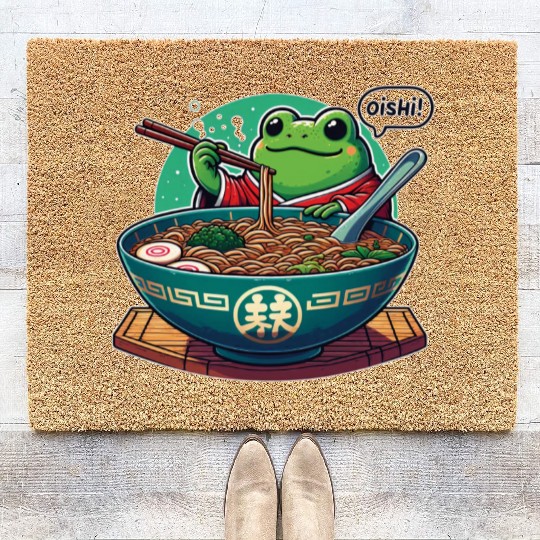Cute Frog Enjoying Ramen - Oishii! Coir Doormats