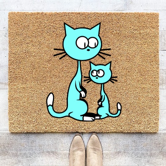 2 Curious Cats Looking Funny Mom Dad Little Kid Coir Doormats