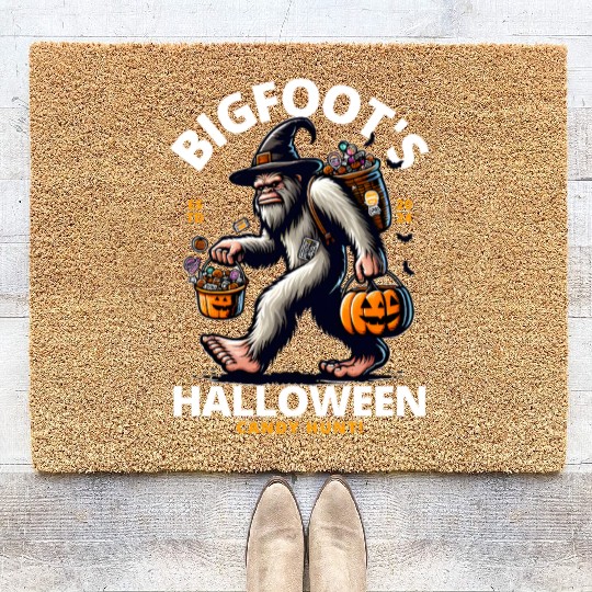 Bigfoot halloween candy hunt Coir Doormats