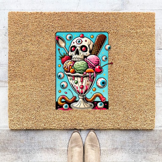 Spooky Sundae Skull Art: Creepy Dessert Aesthetic Coir Doormats