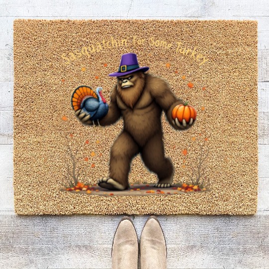 Sasquatchin' For Some Turkey Thanksgiving Style Coir Doormats