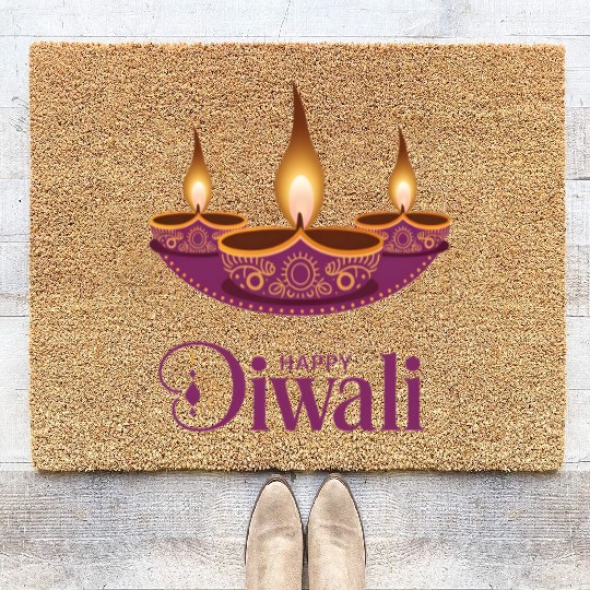Happy Diwali with Beautiful Diya Lamps Coir Doormats