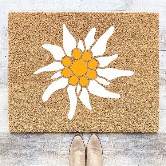 White Alps Edelweiss Flower Mountain Hiking Flower Coir Doormats