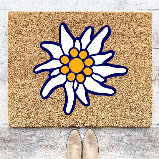White Alps Edelweiss Flower Mountain Hiking Flower Coir Doormats