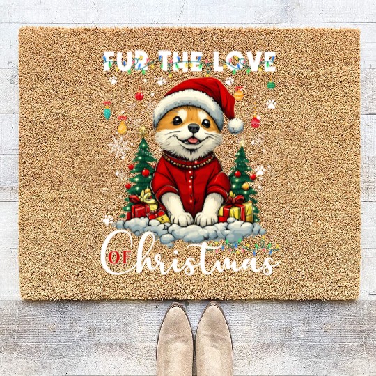Akita Christmas Tree Lights Decorations Dog Lover Coir Doormats