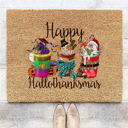 Happy Hallothanksmas Coir Doormats