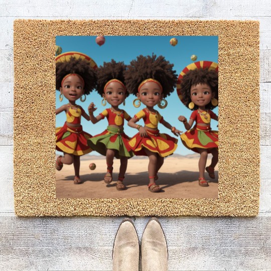 Animated African kids dancing Coir Doormats