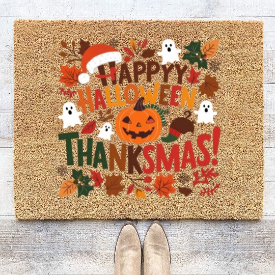 Happy Halloween Thanksmas Coir Doormats