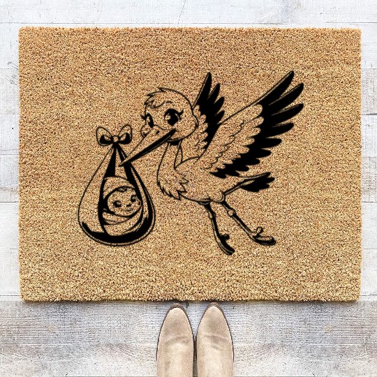 Adorable Stork with Baby Bundle Newborn Delivery Coir Doormats